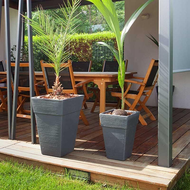 Zunanja korita za rože Quadro - bakrena imitacija lesa L