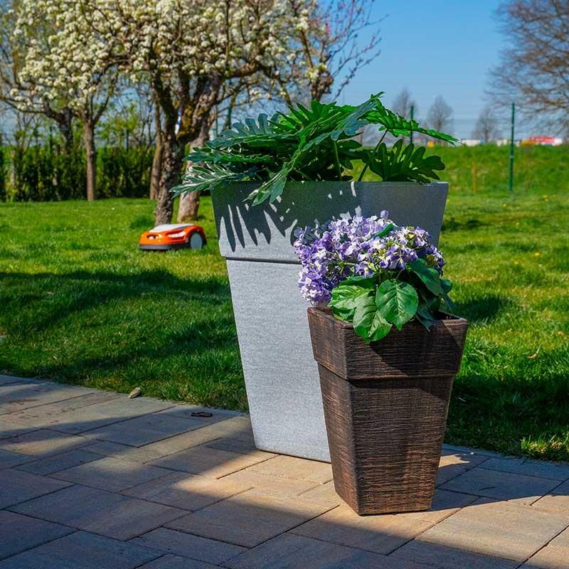 Zunanja korita za rože Quadro - bakrena imitacija lesa L