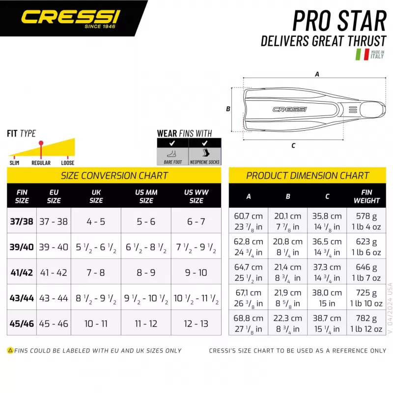 CRESSI plavutke za potapljanje PRO Star  37/38 črna